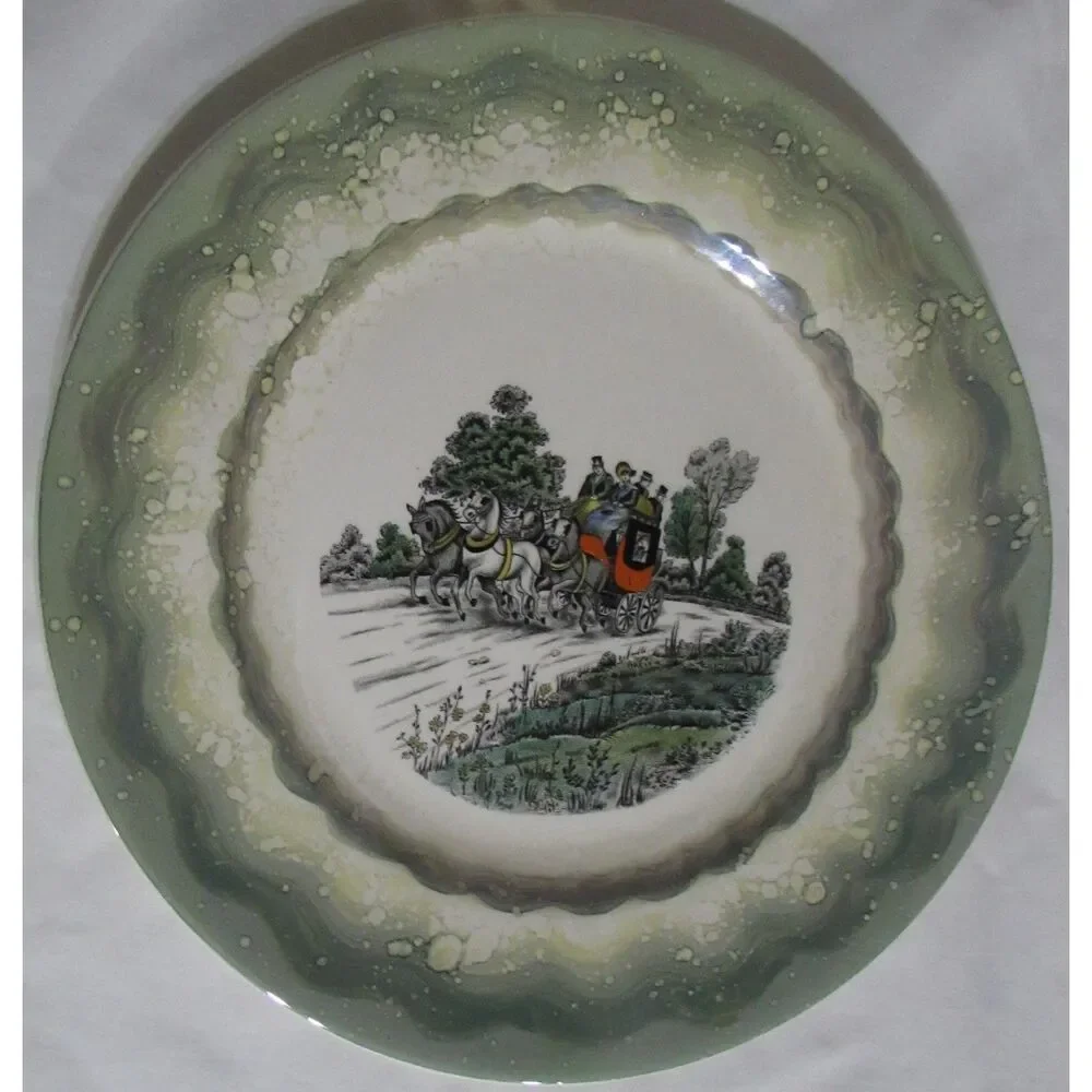Vintage Old Castle made in England winter scene plate green horse and carriage